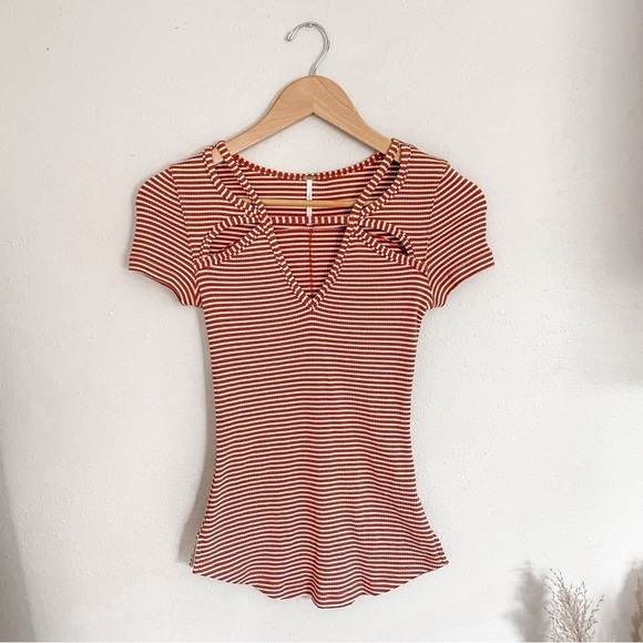 Free People | Frenchie Striped Cut Out Ribbed 90’s Y2K Tee - Picture 5 of 14